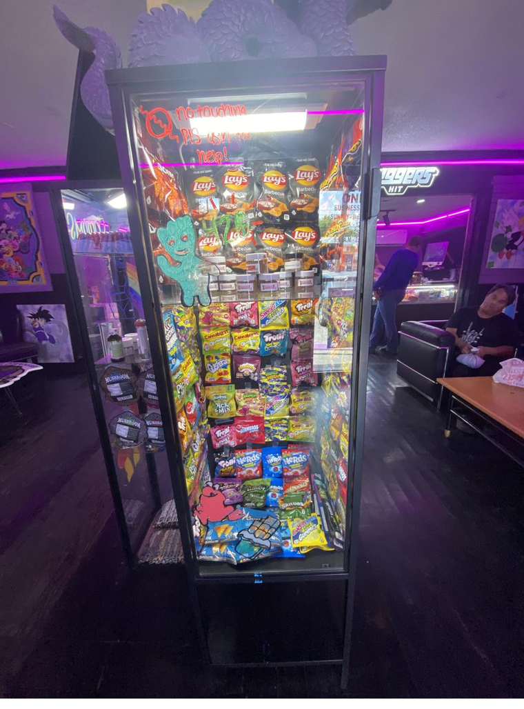 The lit snack case inside The Purple Dragon